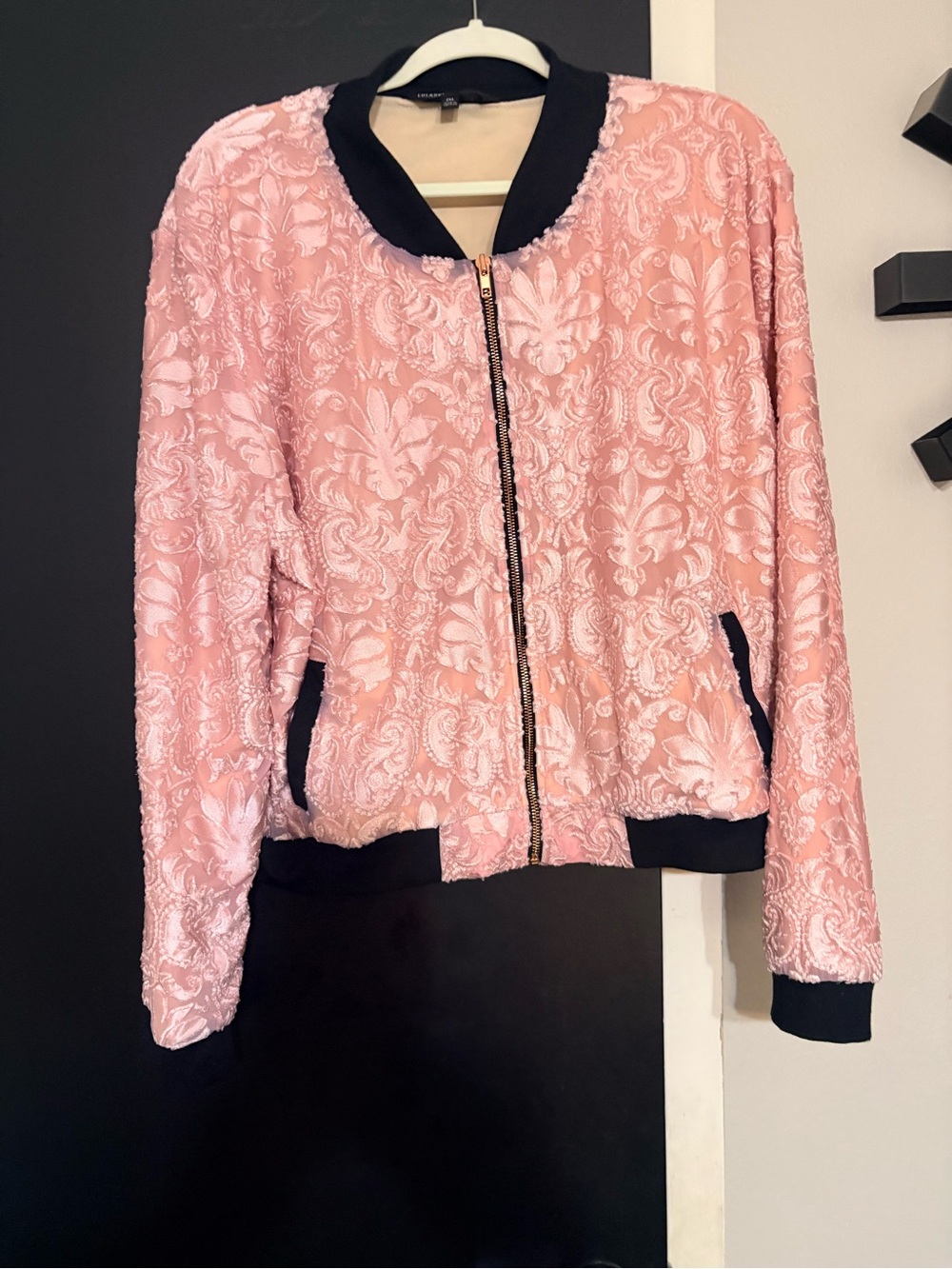 LuLaRoe Pink Bomber Jacket with Black Trim Sz 2X
